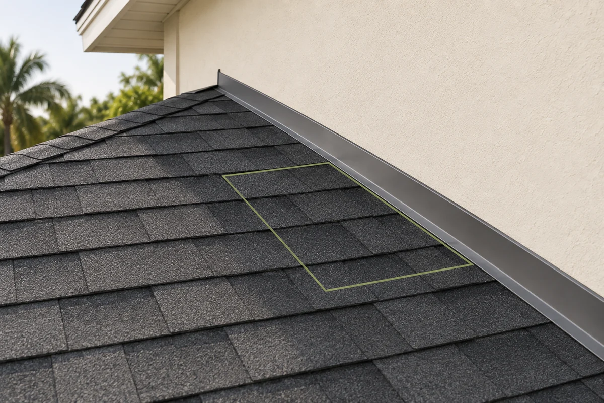 Conceptual roof detail with an example repair area outlined in olive